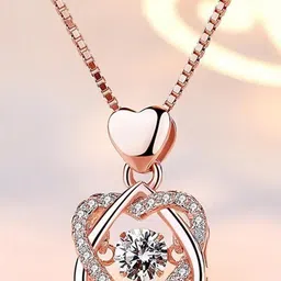 STYLEKRAFT Rose Gold Plated Heart Shaped Cubic Zirconia Studded Pendant with Chain-picture-15