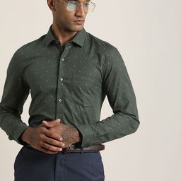 Turtle Men Standard Fit Micro Ditsy Printed Spread Collar Cotton Formal Shirt-picture-2