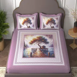 Bedirah Living Purple Printed Pure Cotton 500TC King Bedsheet With Pillow Covers-108"x108"-picture-36