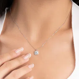 TOUCH925 Silver-Plated Cubic Zirconia Studded Square Shaped Necklace-picture-12