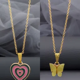 Birado Jewellery Set Of 2 Stainless Steel Gold-Plated Heart Shaped Pendants With Chains-image-35