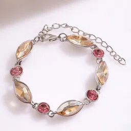 Rubans Rhodium Plated Pink and Light Gold Zicronia Gemstone Link Bracelet image 2