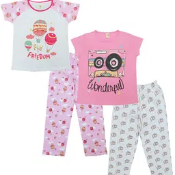 Clothe Funn Girls Printed T-shirt with Pyjamas-image-66