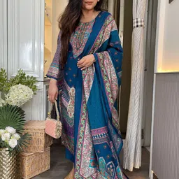 Aaghnya Ethnic Motifs Printed Round Neck Straight Kurta With Salwar & Dupatta-image-31