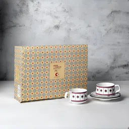 clay craft India Circus Zuri White & Red 12 Pieces Printed Cups and Saucers 190ml-picture-39