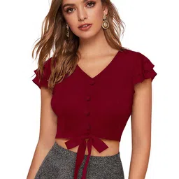 DHRUVIL IMPEX Women V-Neck Flutter Sleeves Crop Top-picture-13