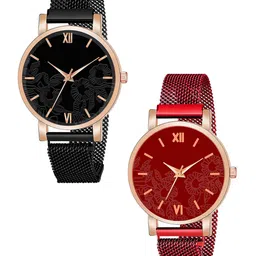 CSAMON Women Pack of 2 Round Dial & Bracelet Style Analogue Watch C36RG BLK RED RG M R1-picture-16