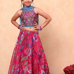 Biba Girls Printed Sequinned Ready to Wear Lehenga & Blouse With Dupatta-picture-37