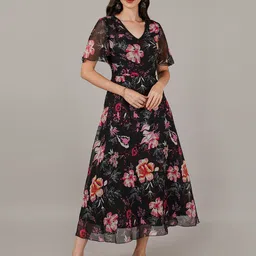 Curvydrobe Women Floral Printed Flared Sleeve Maxi Midi Dress-picture-13
