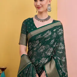 Mitera Floral Printed Zari Saree-image-53