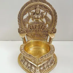 Exotic India Gold Toned Lakshmi Lamp Diya Brass Pooja Essentials-image-54