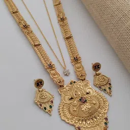 JEWELLERY HEAVEN Gold-Plated Stone-Studded Jewellery Set-picture-32