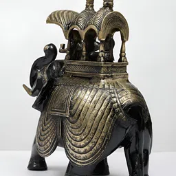 Exotic India Black & Gold Toned Elephant With Upraised Trunk Figurine Showpiece image 4