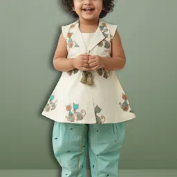 BAESD Girls Floral Printed Shirt Collar Organic Cotton Kurti With Dhoti Pants-picture-33