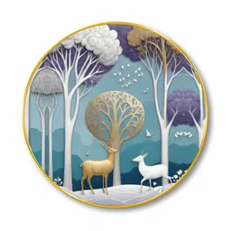 Livin'luxe Blue & White Deer Wall Hallway Round Portrait Painting Wall Art 20" x 20" image 4