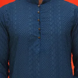 Jompers Men Embroidered Regular Chikankari Pure Cotton Kurta with Churidar image 5