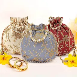 Kuber Industries Set Of 3 Embroidered Potli Clutches image 1