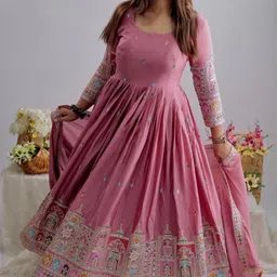 otfit feb private limited Embroidered Silk Blend Stitched Anarkali Gown image 4