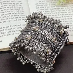 SZN German Silver Artificial Stone Studded & Beaded Oxidised Kada Bangle-picture-43