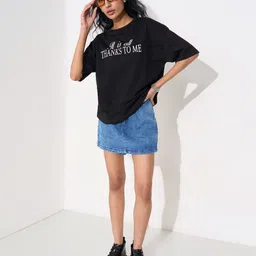 SF JEANS by Pantaloons Typography Printed Drop-Shoulder Sleeves T-shirt image 2