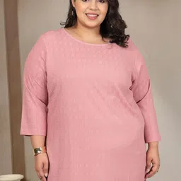 plusS Women Self Design Round Neck Cotton T-shirt-image-78