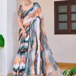Anouk Striped Abstract Printed Saree With Unstitched Blouse Piece-picture-30