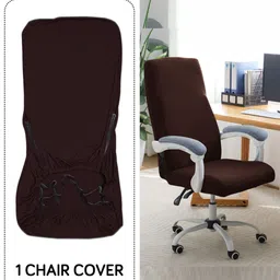 HOKIPO Chocolate Brown Stretchable Executive High Back 140-GSM Anti-Slip Chair Cover image 4