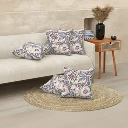 Texstylers Beige Set of 5 Floral Square Cushion Covers-picture-10