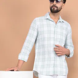 Crimsoune Club Men Classic Fit Spread Collar Tartan Checked Cotton Casual Shirt-image-71
