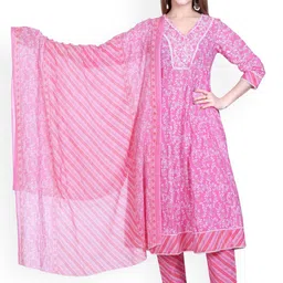 wool 4u Woollen 4U Women Floral Printed Kurta with Trousers & Dupatta-picture-16