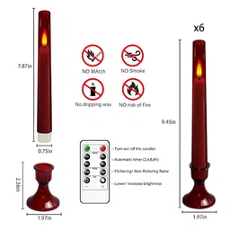 LTETTES Taper Red 6 Pieces Pillar LED Candles image 4