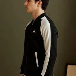 JUMPCUTS Men Colourblocked Fleece Bomber Jacket image 3