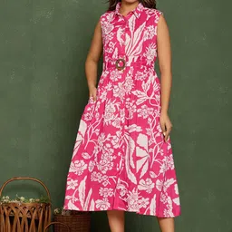 ARAVALII Floral Print Belted Fit & Flare Midi Dress image 5