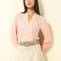 U.S. Polo Assn. Women Self Design Mandarin Collar Cuffed Sleeve Top-picture-47