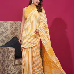 shivanya  handicrafts Shivanya Handicrafts Striped Pure Cotton Saree image 5