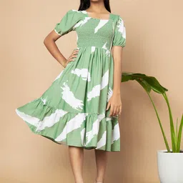 OTABU Print Puff Sleeve A-Line Midi Dress-image-49