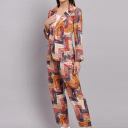 KALINI Geometric Printed Shirt Collar Blazer & Trousers image 3