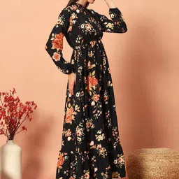 Jash Creation Floral Print Tie-Up Neck Applique Crepe Fit & Flare Maxi Dress image 2