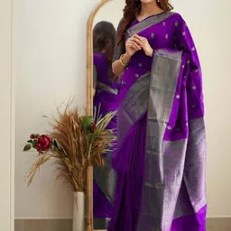 SP TEXTILE CLOTHES Woven Design Zari Silk Blend Handloom Banarasi Saree image 3