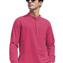 BHUVIKOO Band Collar Roll-Up Sleeves Short Kurta-picture-21