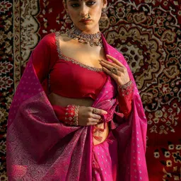 Libas Ethnic Motifs Woven Design Zari Banarasi Saree image 2