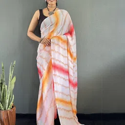 DIVASTRI Striped Poly Georgette Ready to Wear Ikat Saree-picture-31