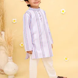 JUNITOS Boys Striped Regular Pure Cotton Kurta with Pyjamas image 4
