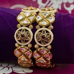 Panini jewels Set Of 2 Gold-Plated American Diamond Kundan Studded &BeadedBangles-picture-15