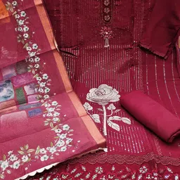 SAINOOR Embroidered Pure Silk Semi-Stitched Dress Material image 2