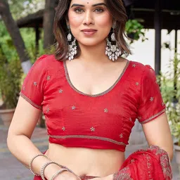 all about you Ethnic Motifs Embroidered Silk Blend Heavy Work Saree image 3