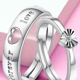 Okos Set Of 2 Rhodium-Plated CZ-Studded Valentine Proposal Heart Couple Finger Ring-picture-16