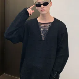 HERE&NOW Men Self Design Round Neck Cotton Oversized T-shirt image 5