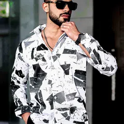 Foomer Geometric Printed Spread Collar Standard Cotton Casual Shirt-picture-11