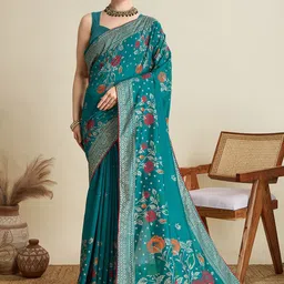 Moda Rapido Floral Printed Zari Banarasi Saree With Blouse Piece-picture-41